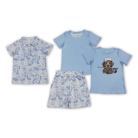 Blue Camo Hunting Shorts Boys Summer Clothes Set Brothers Wear