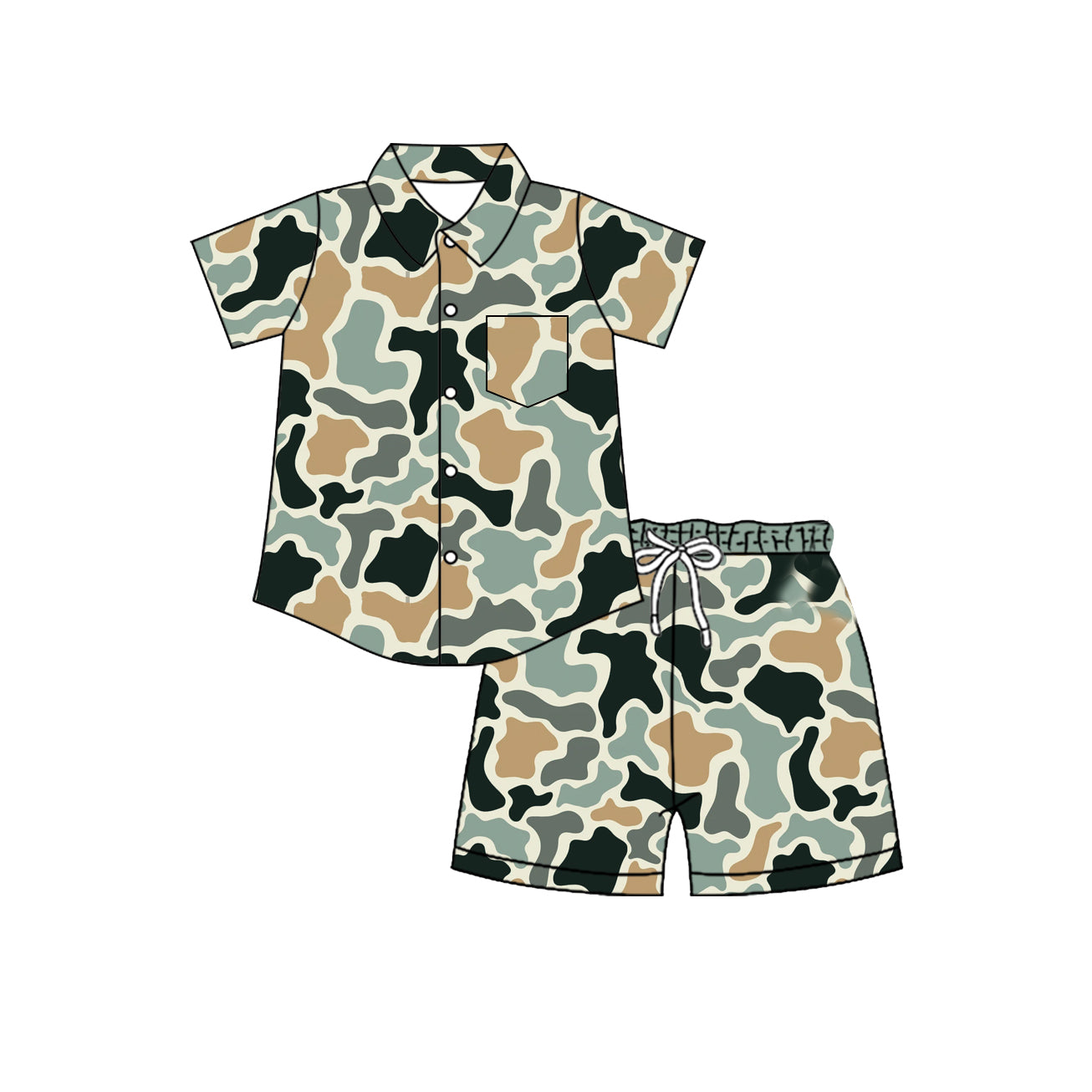 4.8 BSSO2028 Preorder Green Brown Camo Button Top Shorts Boys Summer Clothes Set