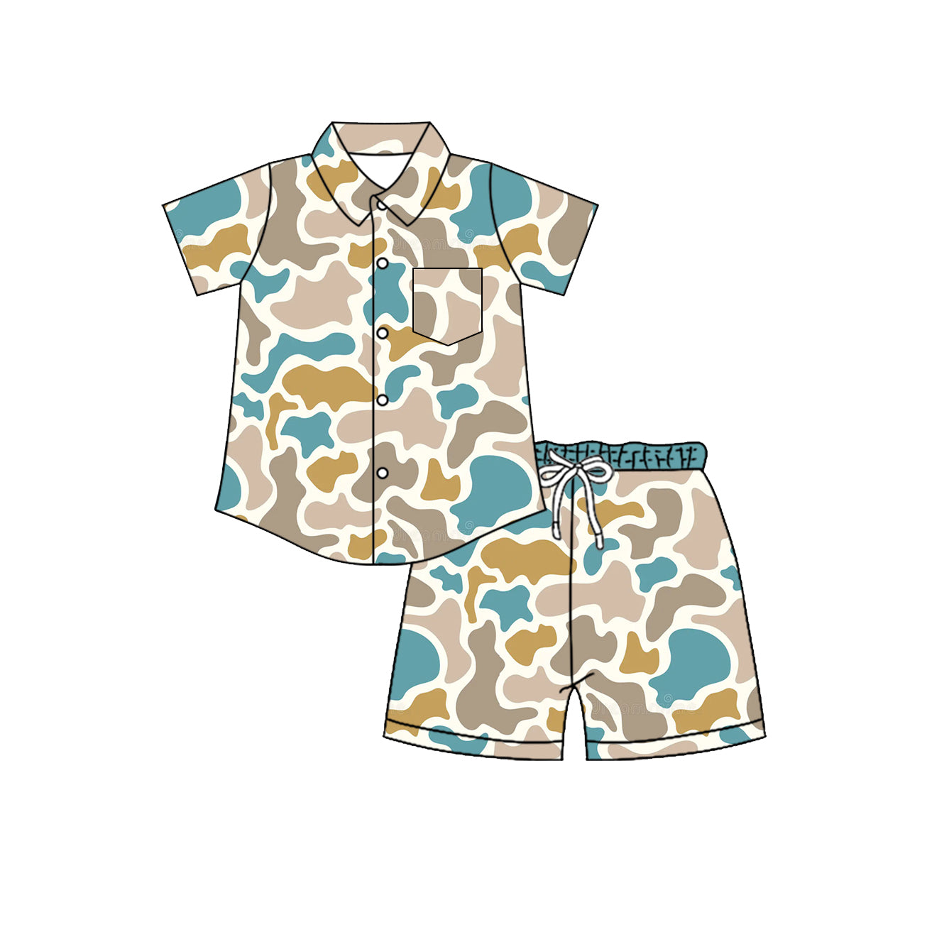 4.8 BSSO2030 Preorder Khaki Blue Camo Button Top Shorts Boys Summer Clothes Set