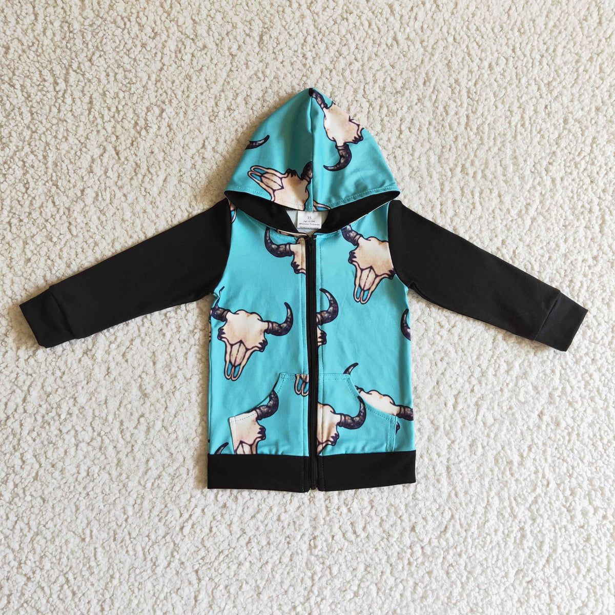Boys cow aqua print zipper western hoodie jacket BT0083