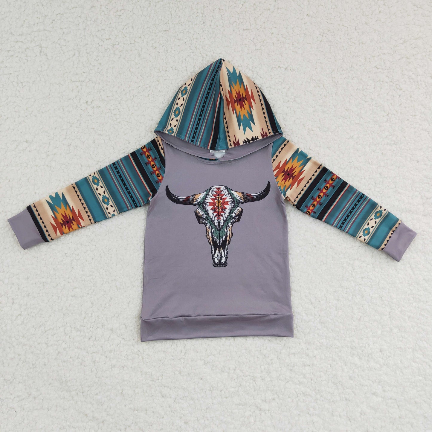 Boys long sleeve aztec cow print hoodie top BT0130