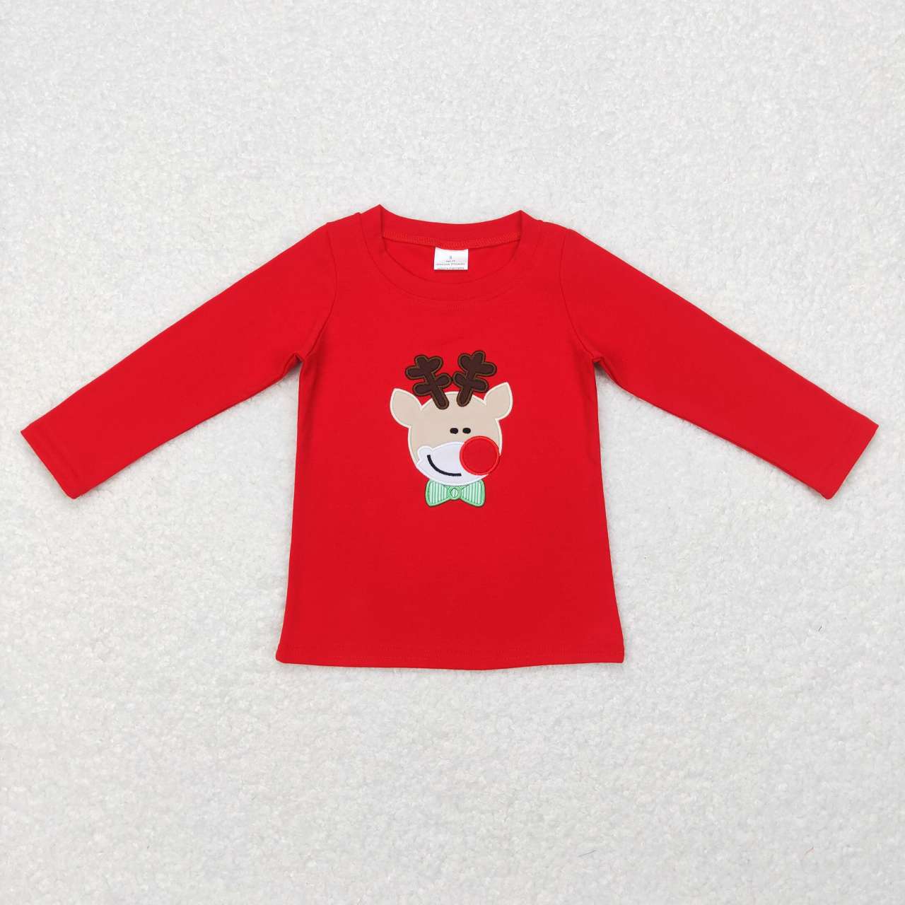 BT0257 Deer Embroidery Red Cotton Boys Christmas Tee Shirts Top