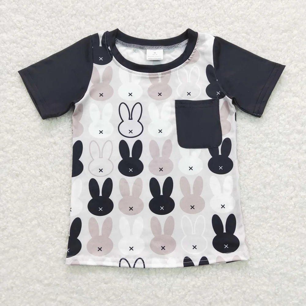Sibling Baby Boys Raster Black Rabbits Short Sleeve Pajam Set Romper T-shirts