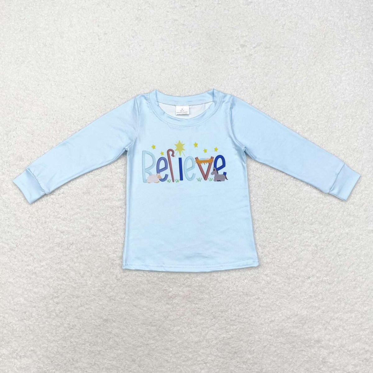 BT0775 Nativity Believe Print Boys Christmas Tee Shirts Top