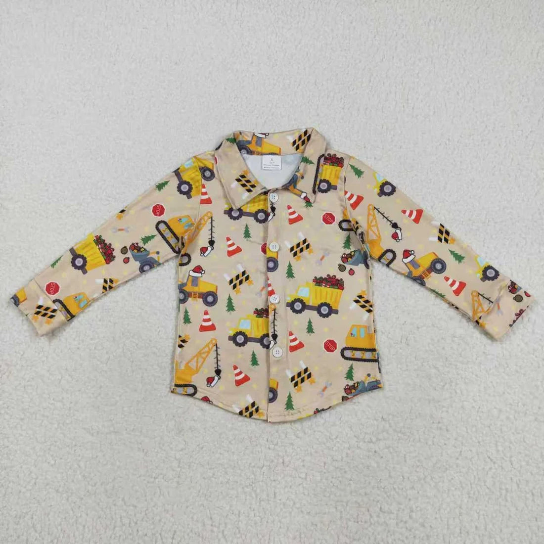 Sibling Baby Boys Christmas Excavators Jogger Outfit Buttons Shirt