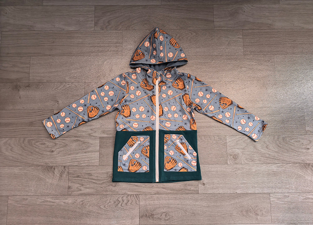 BT1342 Preorder Baseball Stars Print Boys Zipper Pocket Hoodie Jacket Top