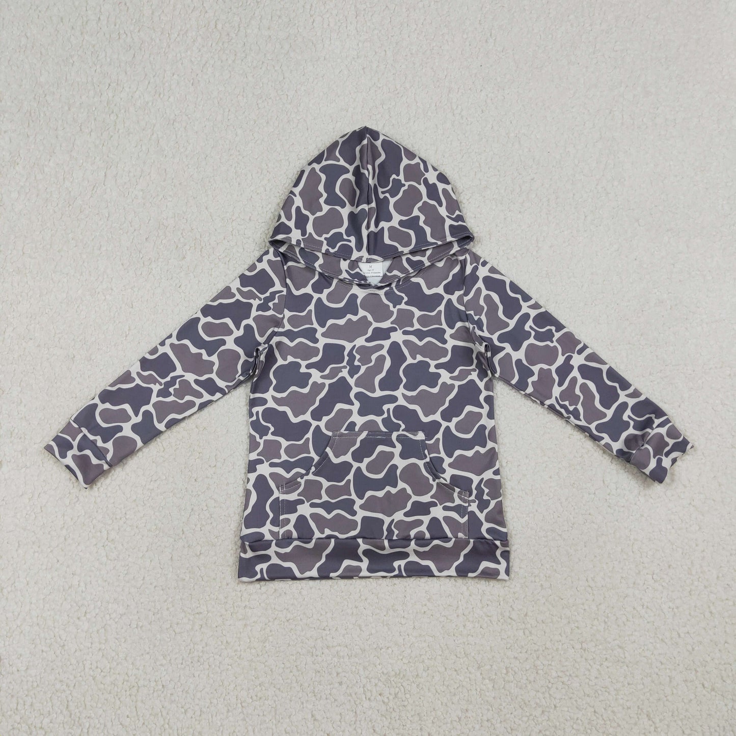 BT1572 Baby Boys Dark Grey Camo Long Sleeve Hoodie Top