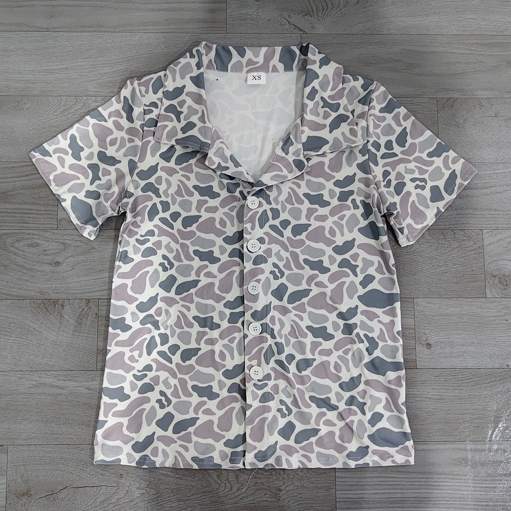 BT1609 Preorder Grey Camo Print Man Short Sleeve Tee Shirts Top