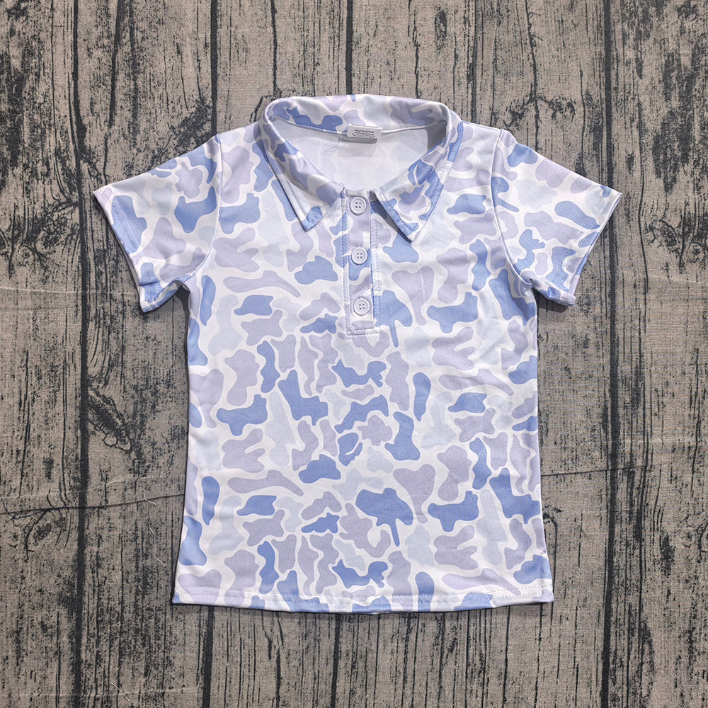 BT1766 Light Blue Camo Boys Short Sleeve Polo Tee Shirts Top