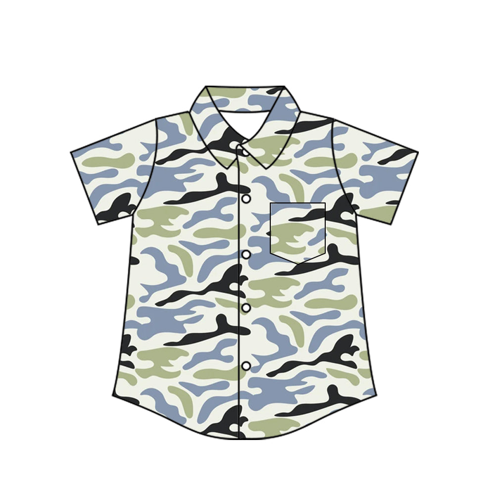 4.8 BT1785 Preorder Green Grey Camo Boys Pocket Button Tee Shirts Top