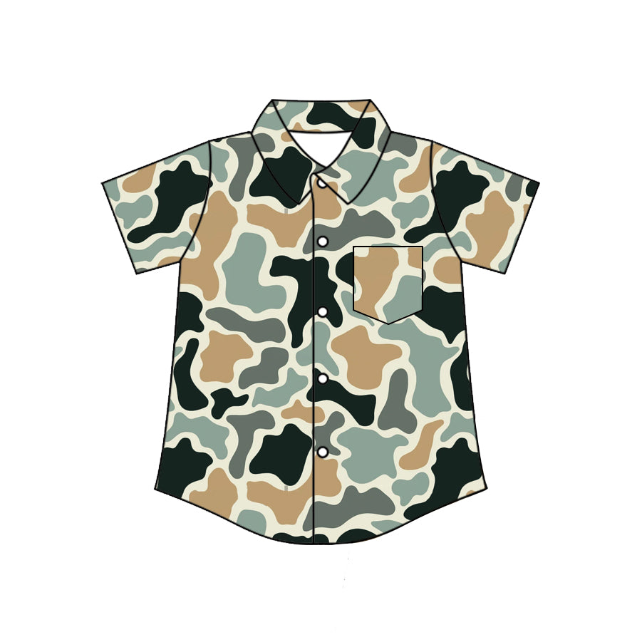 4.8 BT1786 Preorder Green Brown Camo Boys Pocket Button Tee Shirts Top