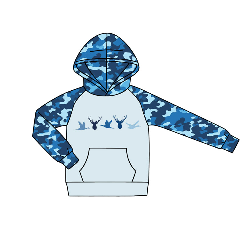 4.18 Toddler Boys Hoodie Hunting Deer Blue Camo Long Sleeve Hoodie Top Preorder