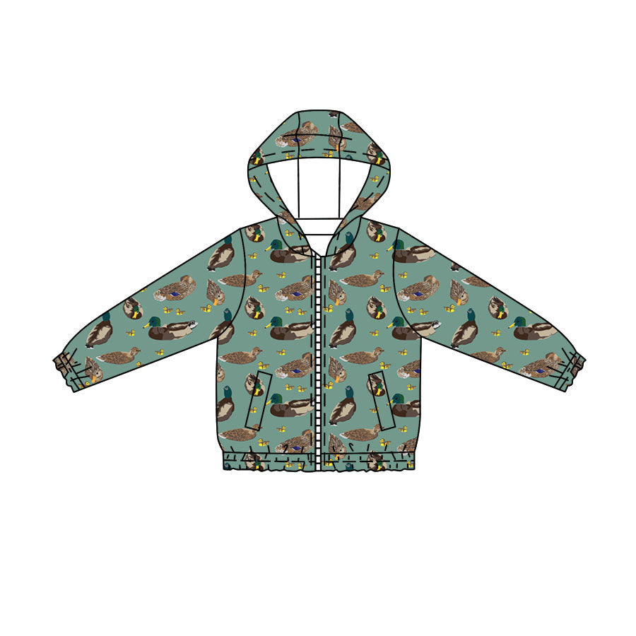 4.21 Boys Teal Duck Print Watercolor Duck Full Zip Hooded Jacket - Preorder