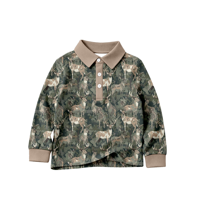 4.23 Toddler Boys Buck Camo Long Sleeve Polo Shirt Top Preorder