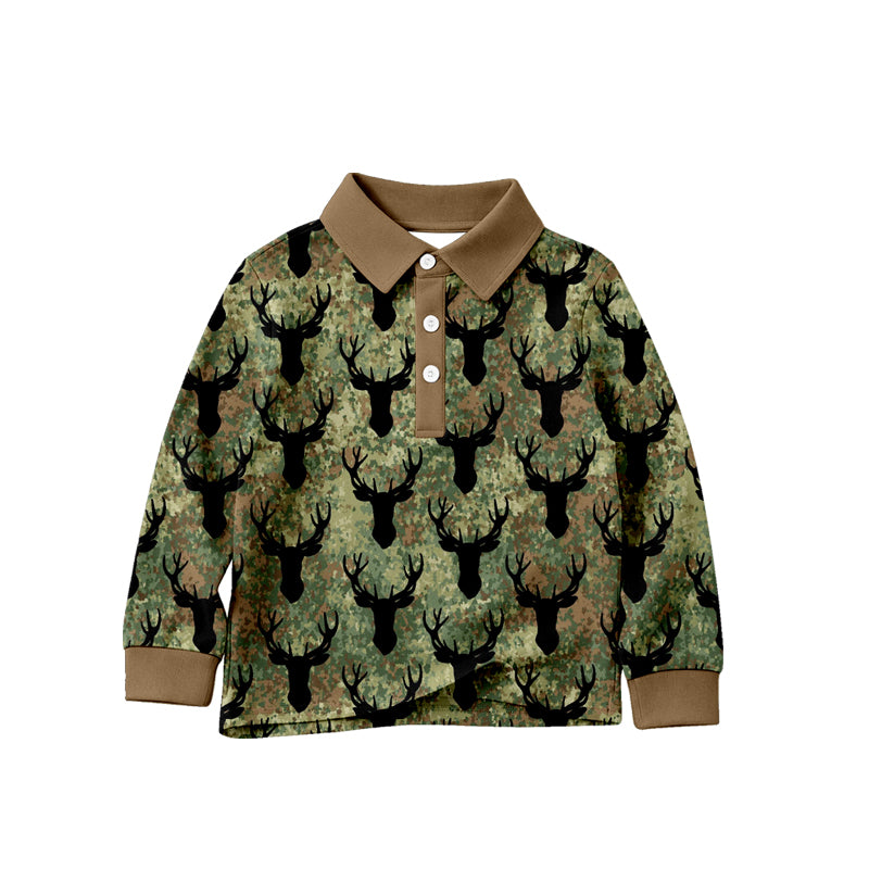 4.23 Toddler Boys Hunting Buck Print Long Sleeve Polo Shirt Preorder