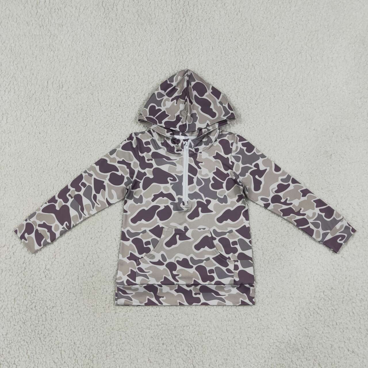 BT1848 Dark Brown Camo Kids Boys Long Sleeve Pocket Zipper Hoodie Top