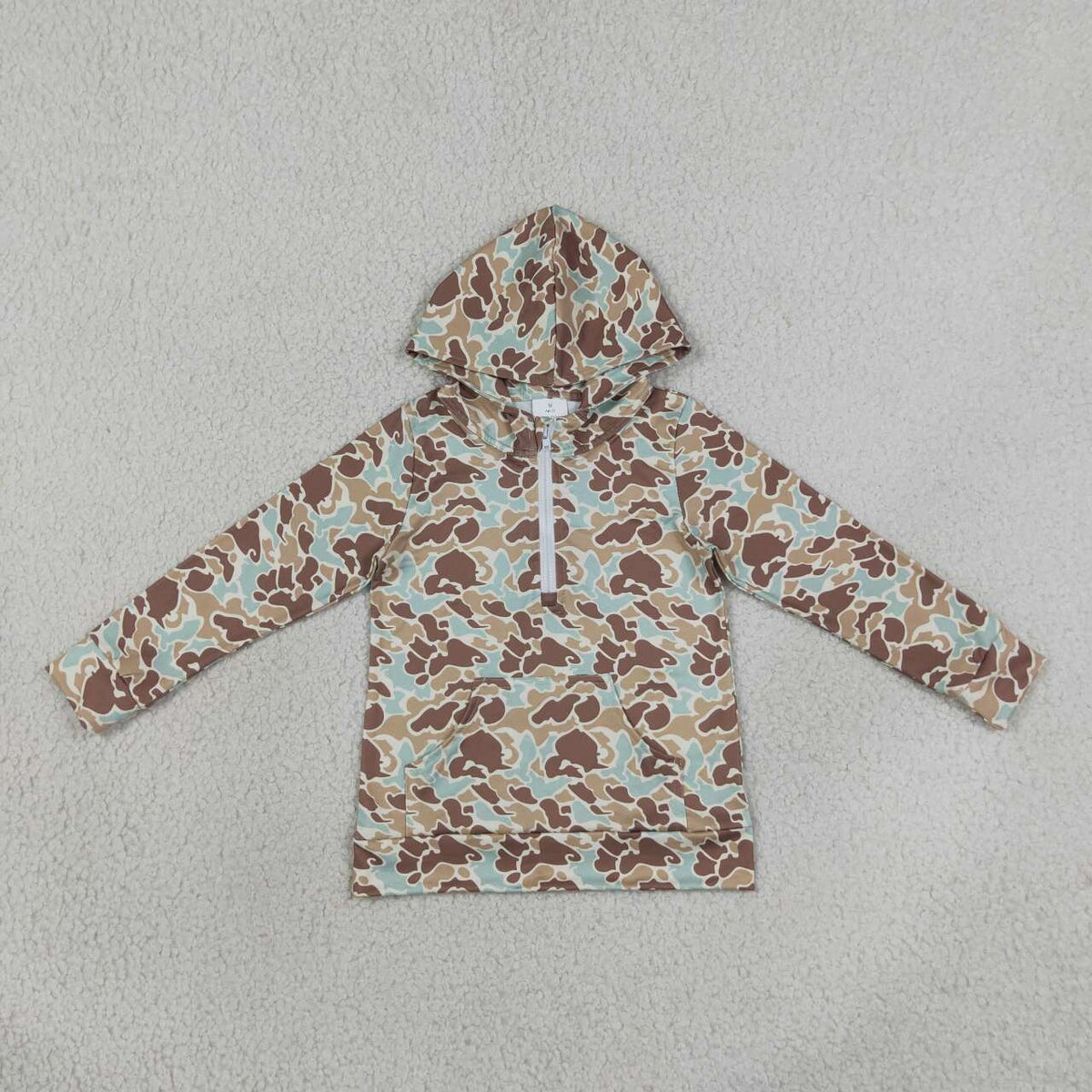 Mommy and Me Khaki Camo Long Sleeve Zipper Hoodie Top With Pocket