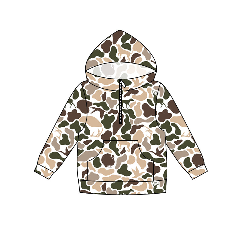 5.16 Preorder Kids Boys Khaki Camo Long Sleeve Half Zipper Hoodie Top Preorder