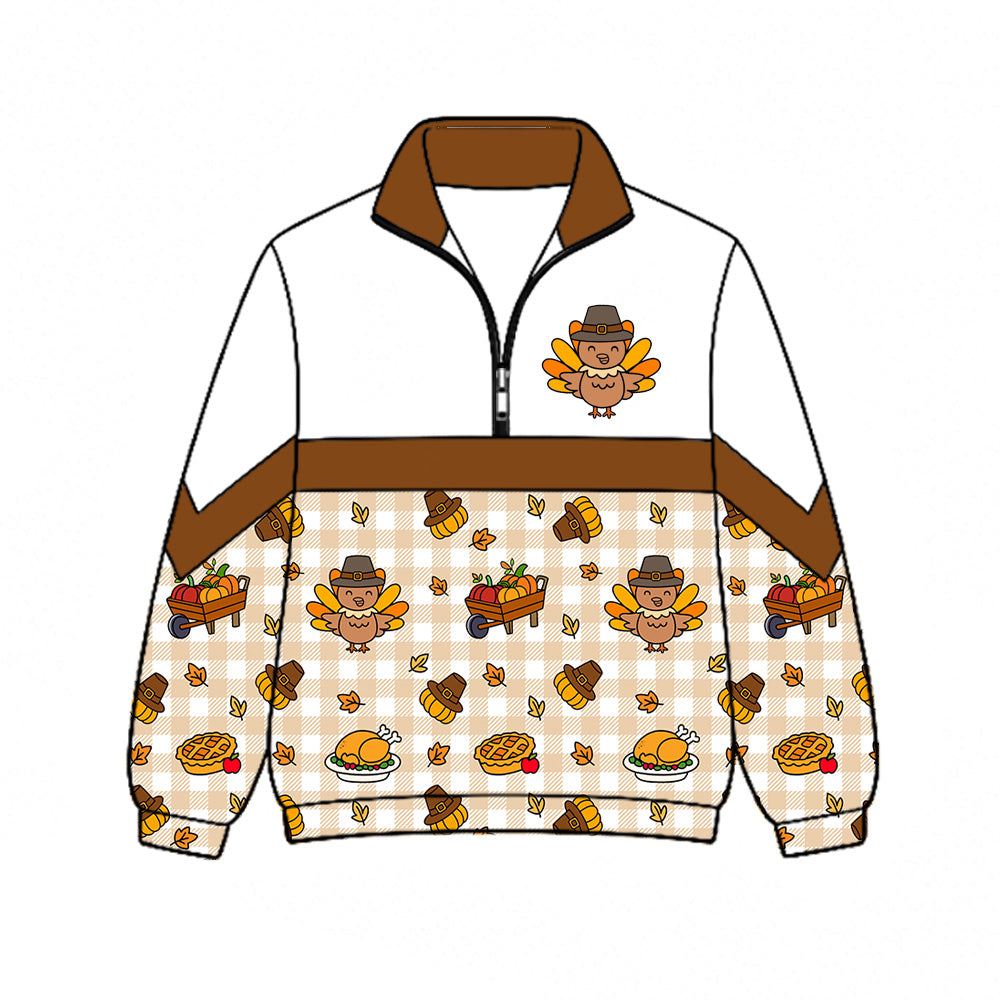 6.24 Preorder BT1866 Baby Boys Thanksgiving Turkey Pumpkin Long Sleeve Pullover Top
