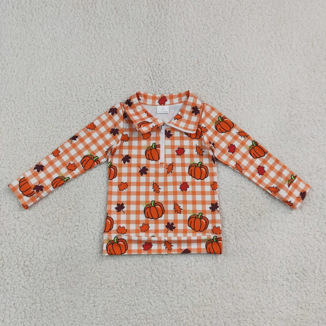 Sibling Baby Boys Fall Pumpkin Orange Checked Outfit and Romper
