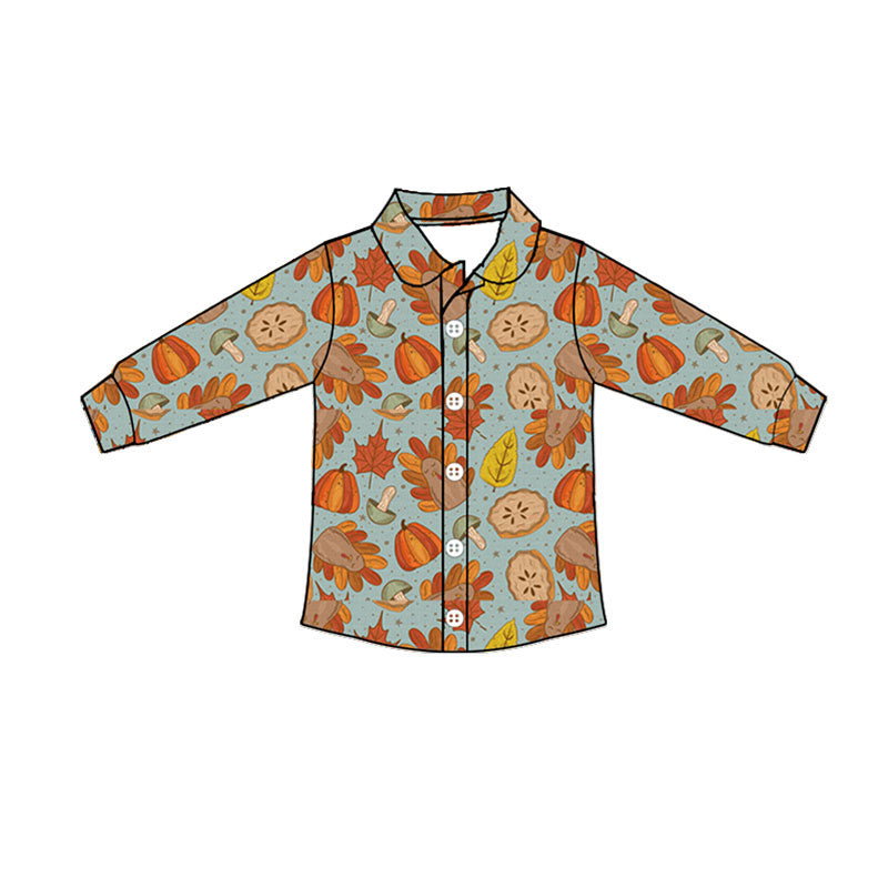 8.7 Preorder Kids Boys TPumpkin Mushroom Maple Leaf Long Sleeve Shirt Top