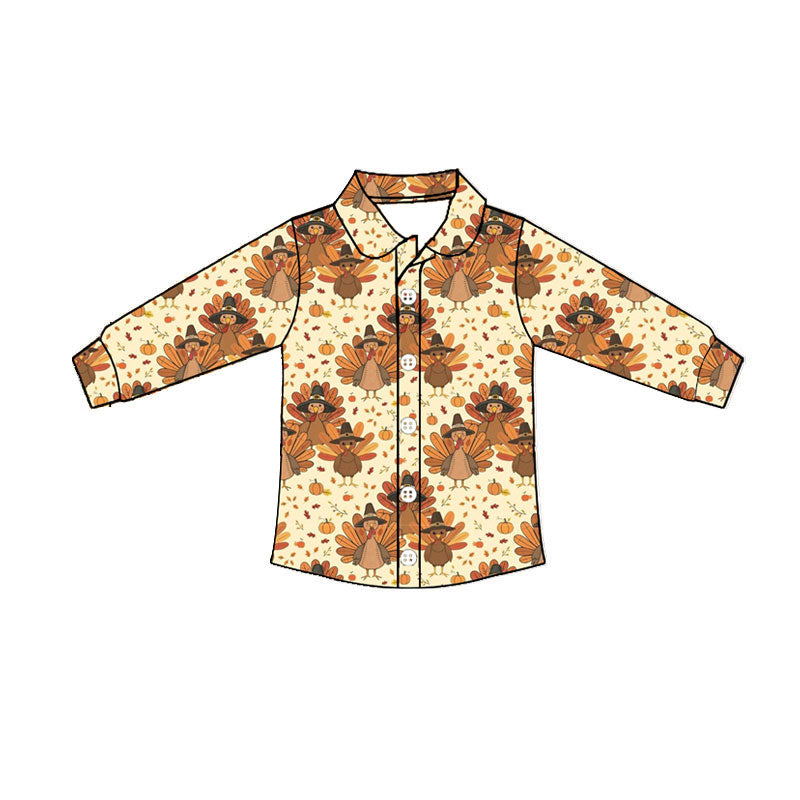 8.7 Preorder Kids Boys Thanksgiving Turkey Long Sleeve Shirt Top
