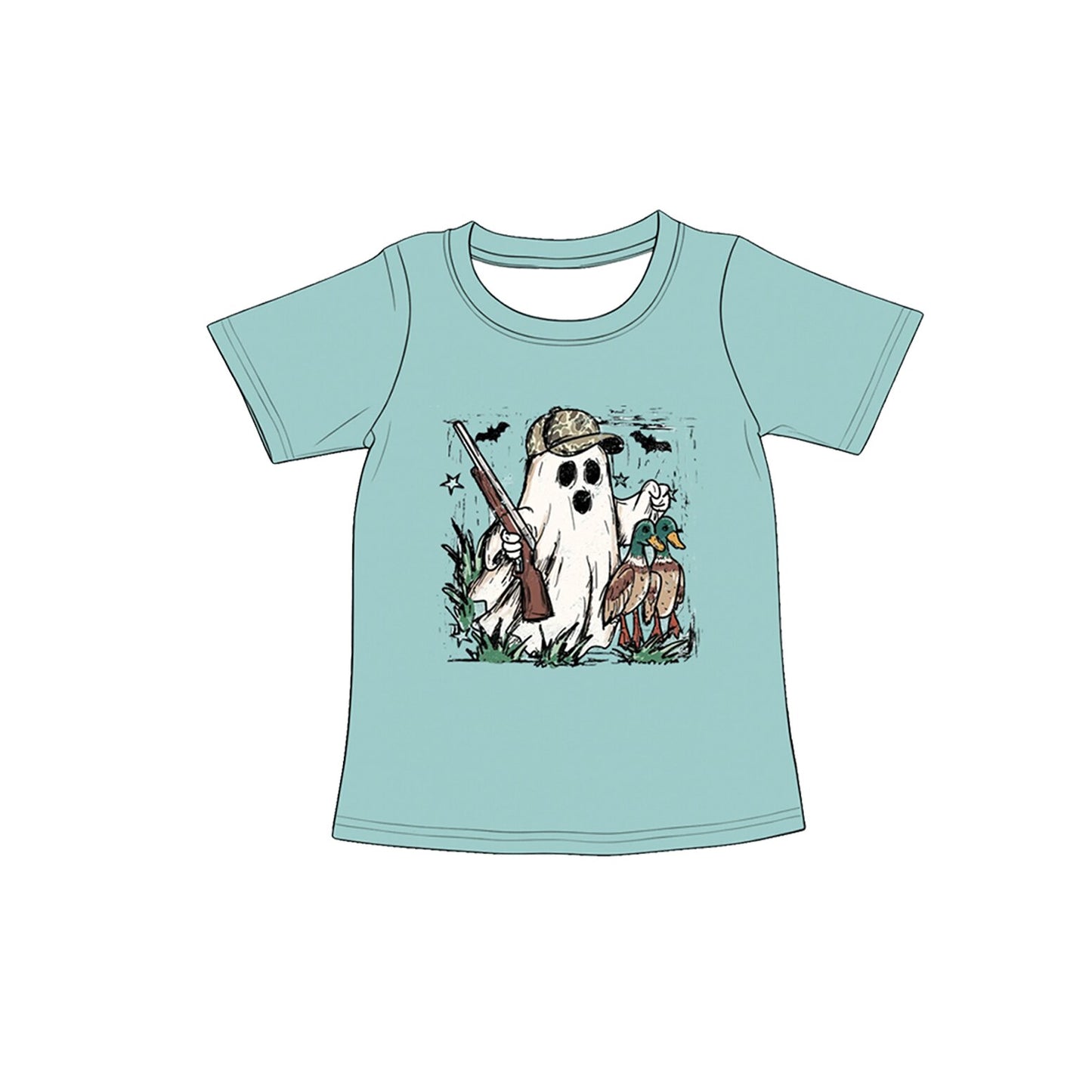 8.8 BT1901 Preorder Duck Ghost Hunting Print Boys Halloween Tee Shirts Top
