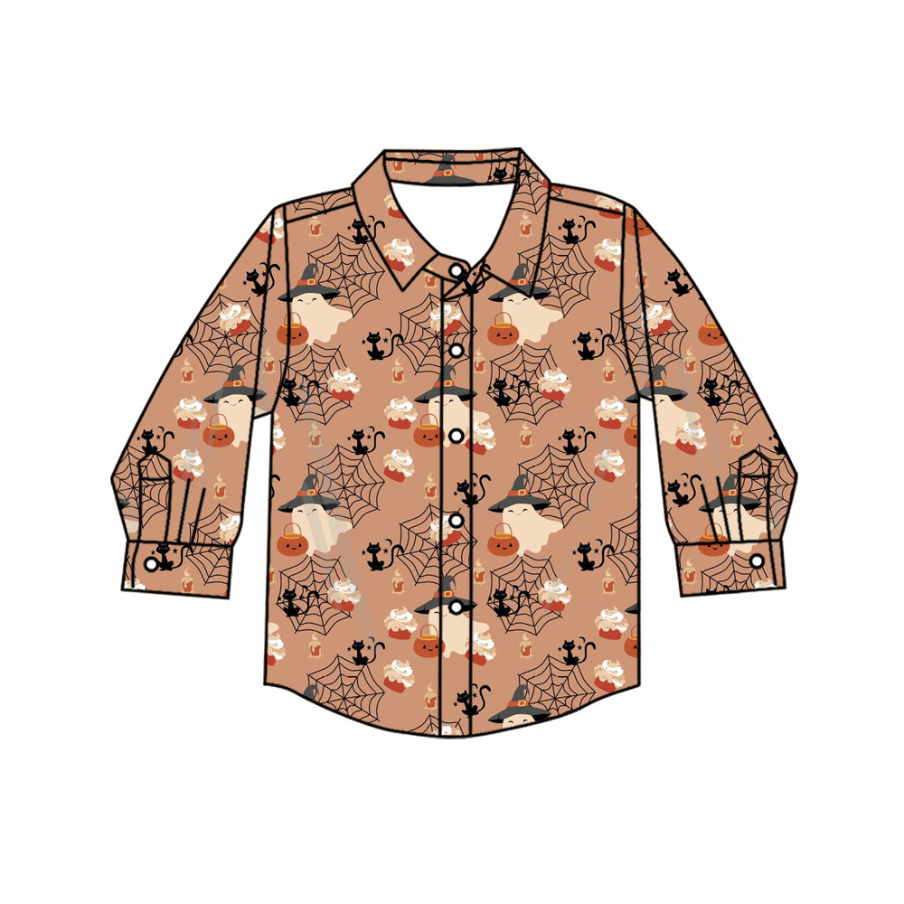 8.8 BT1902 Preorder Ghost Web Print Boys Halloween Long Sleeve Tee Shirts Top