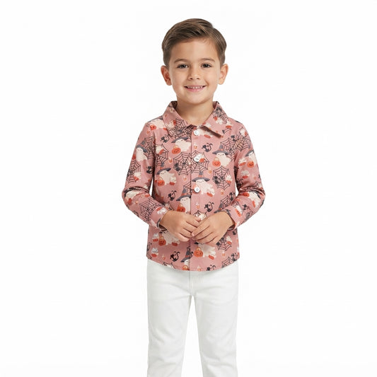 BT1902 Ghost Web Print Boys Halloween Long Sleeve Tee Shirts Top