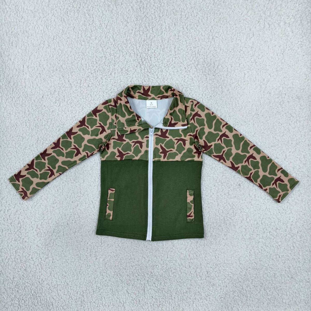 BT1933 Duck Green Camo Print Boys Pockets Zipper Jacket Top