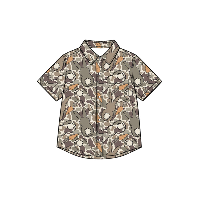 8.27 BT1954 Preorder Bunny Carrots Camo Print Boys Easter Short Sleeve Tee Shirts Top