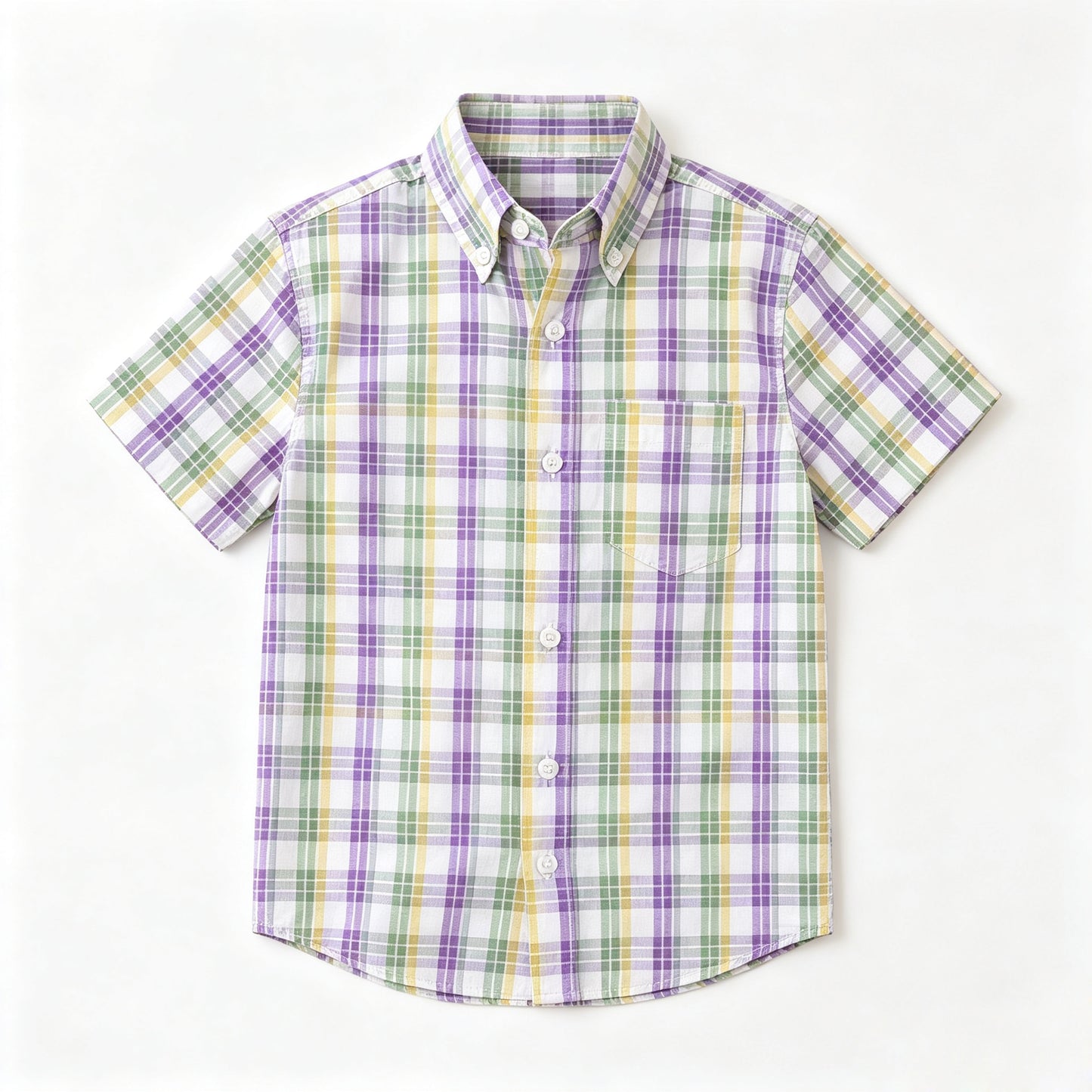 9.2 BT1957 Preorder Green Purple Yellow Checkered Print Boys Mardi Gras Short Sleeve Tee Shirts Top