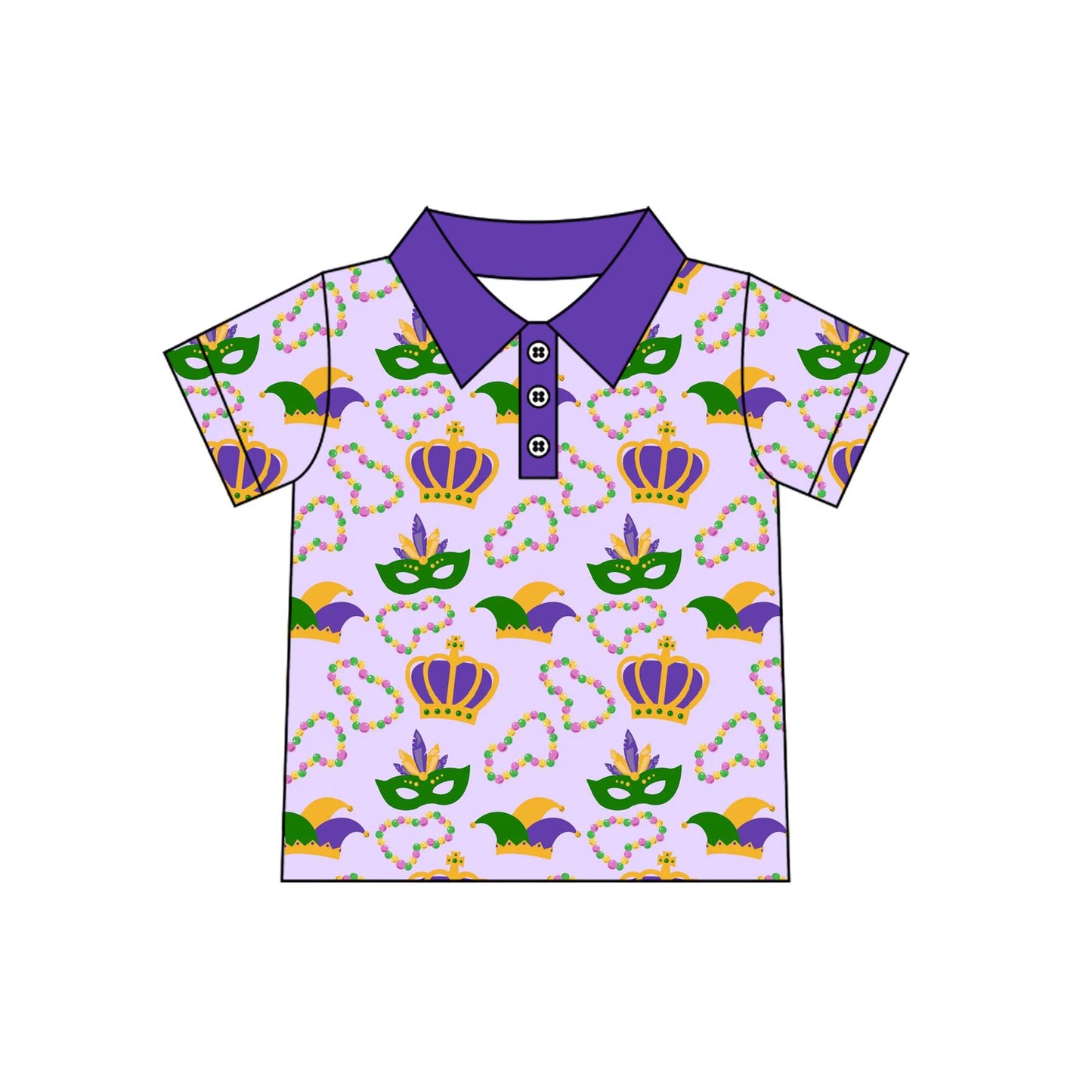 9.3 BT1960 Preorder Baby Boys Mardi Gras Mask Crown Short Sleeve Polo Shirt
