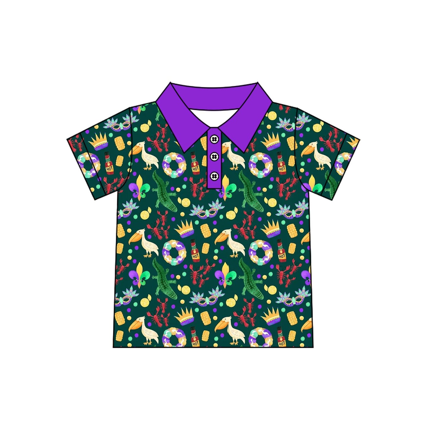 BT1961 Crocodile Mask Baby Boys Mardi Gras Carnival Short Sleeve Polo Shirt