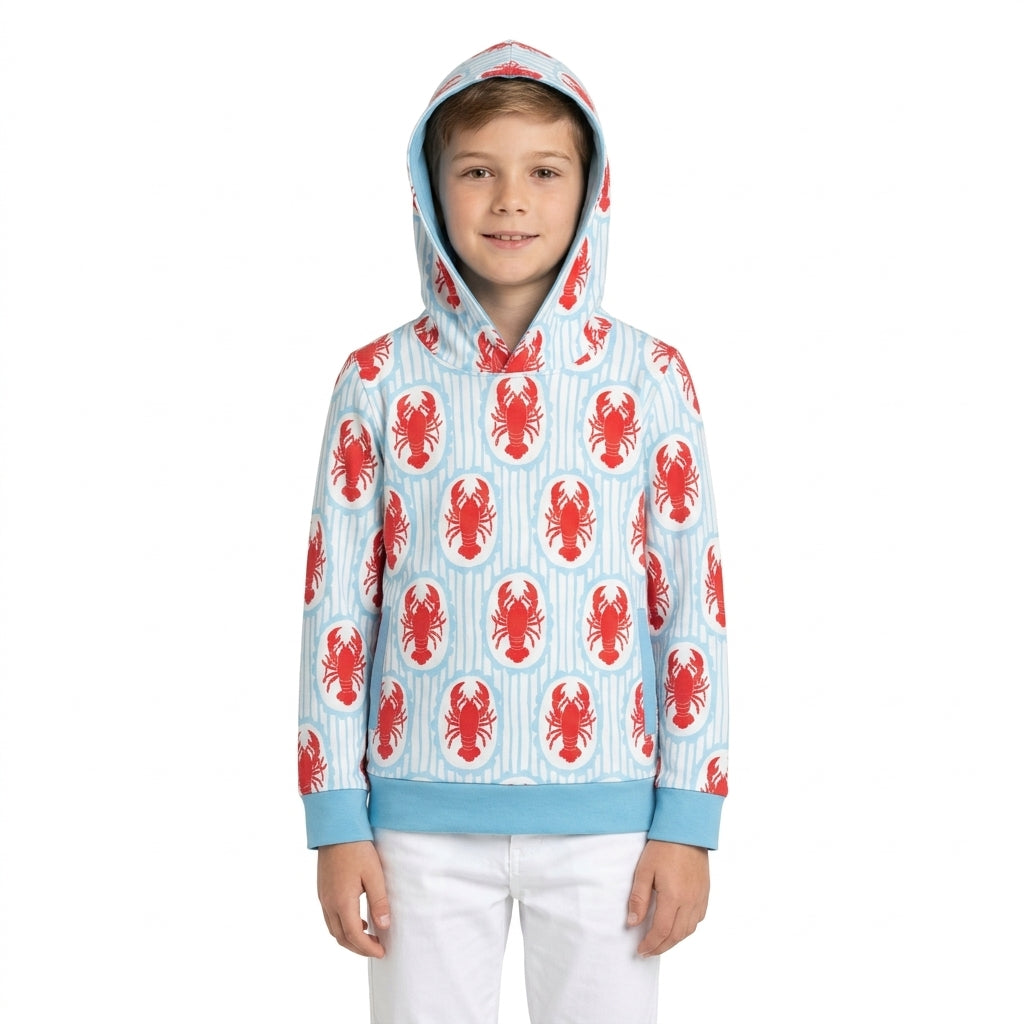 BT1974 Crayfish Blue Stripes Boys Long Sleeve Hoodie Top