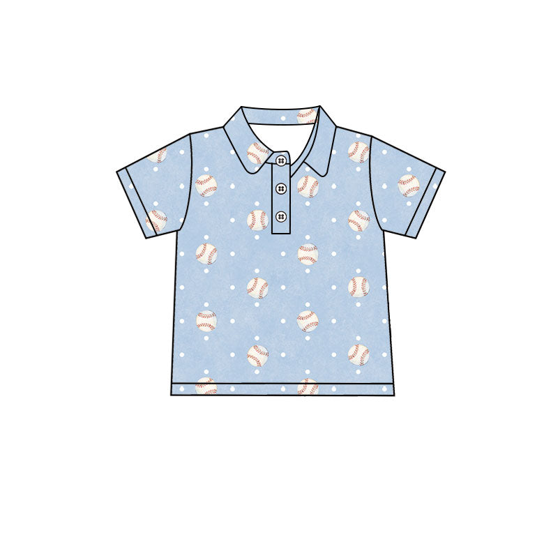 9.25 BT1978 Preorder Baseball Dots Blue Print Boys Short Sleeve Polo Tee Shirts Top