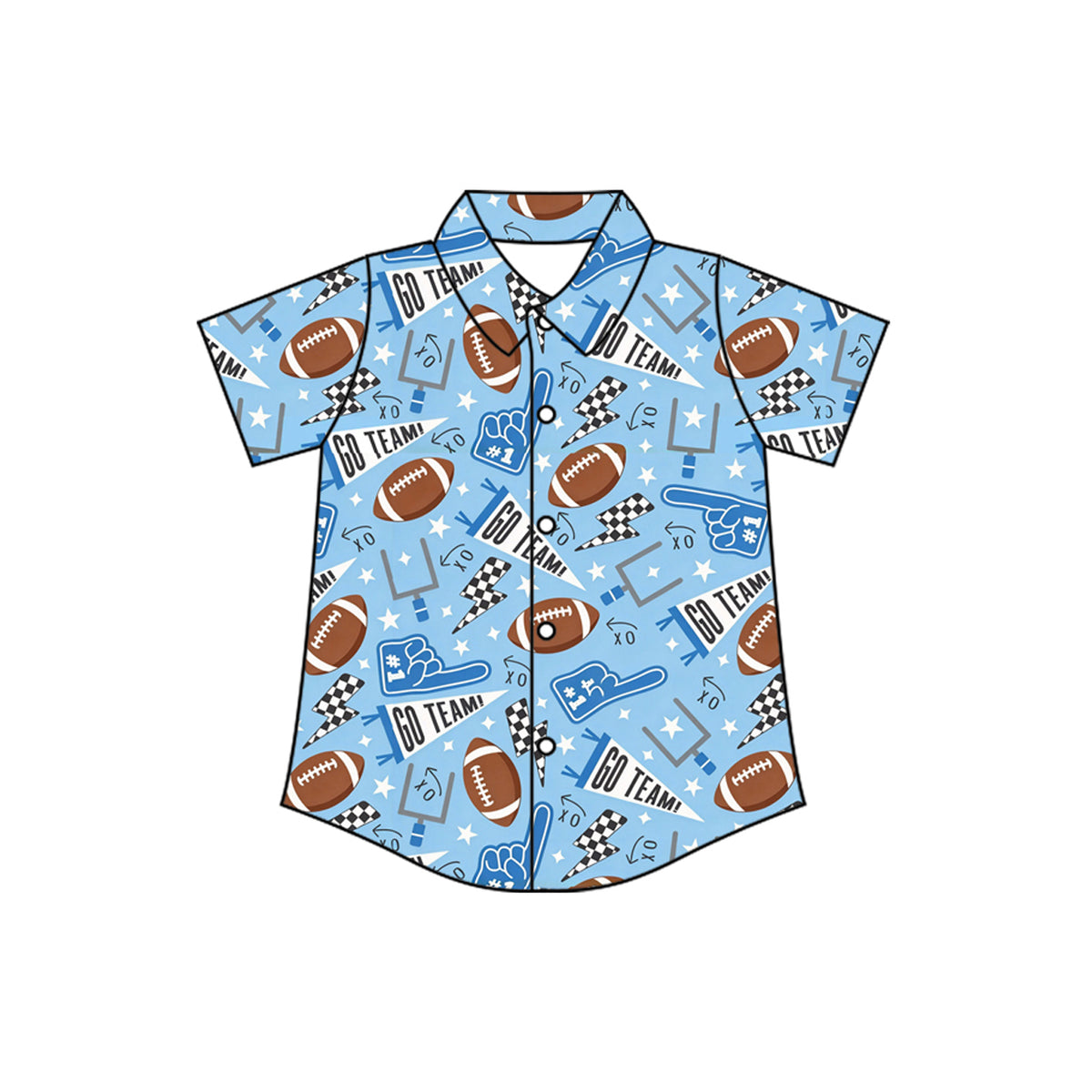 9.25 BT1982 Preorder Kids Boys Go Team Football Short Sleeve Button Shirt Top
