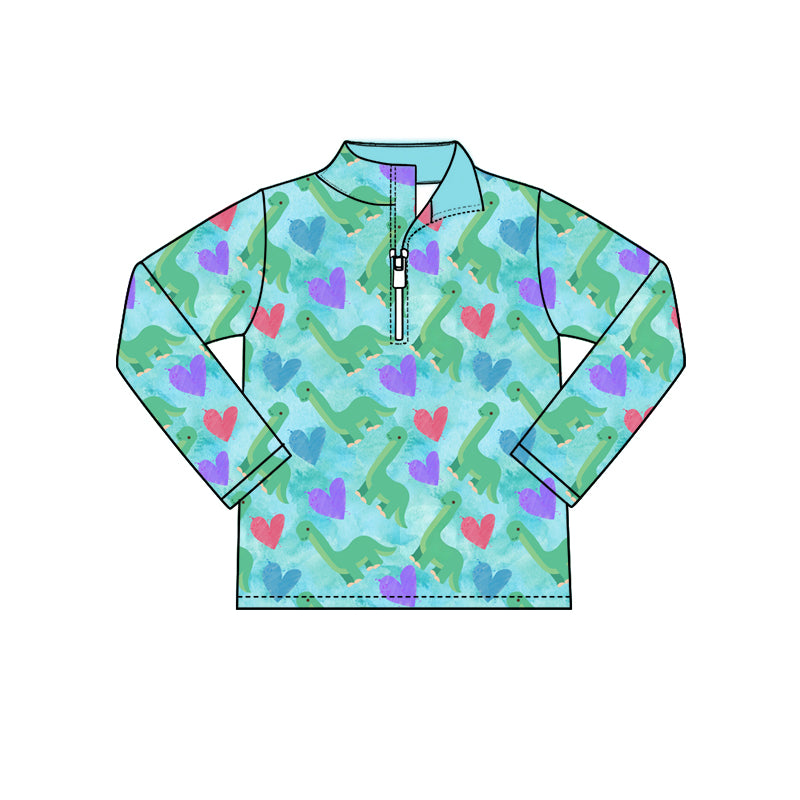 9.30 BT1983Preorder Toddler Boys Heart Green Dinosaue Long Pullover Top
