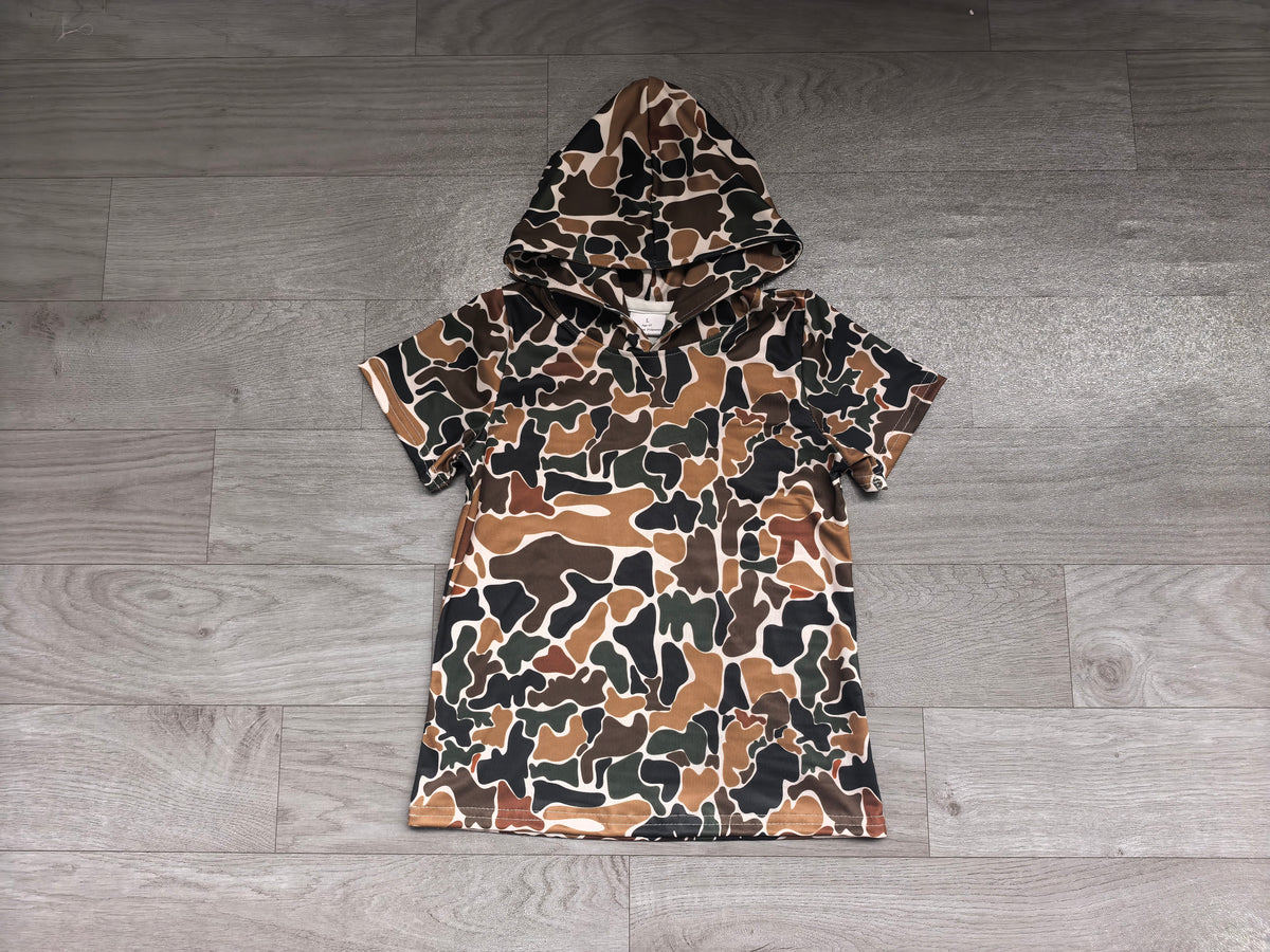 10.3 Preorder BT1991 Kids Boys Brown camo Short Sleeve Hoodie Top