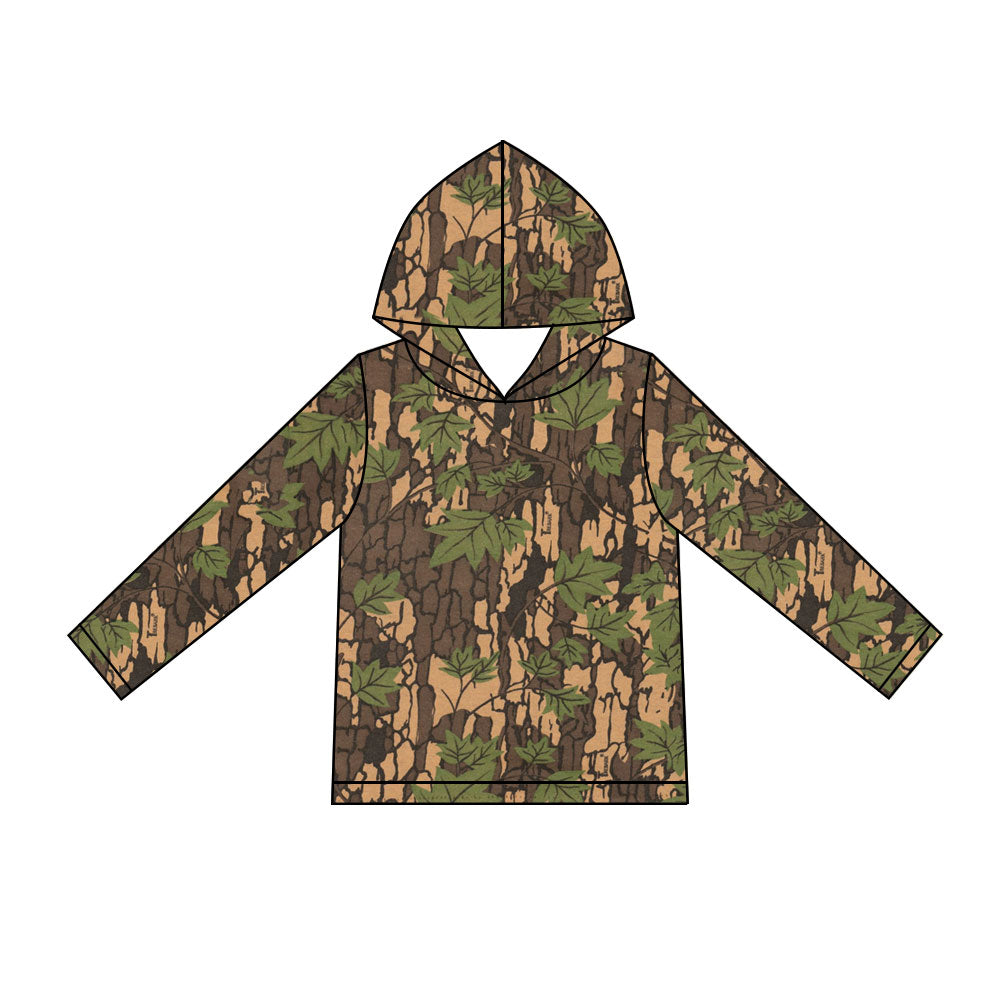 10.23 BT2023 Preorder Tree Leaf Camo Print Boys Long Sleeve Hoodie Top