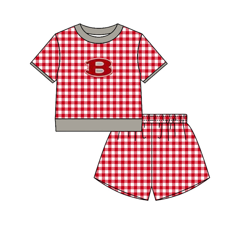 (Custom Design Preorder MOQ 5) Teams Belton Tigers Grey Edge Top Red Checkerd Shorts Mommy and Me Summer Yoga Clothes Set
