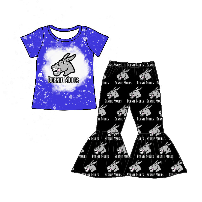 (Custom Design Preorder MOQ 5) Teams Bernie Mules Blue Top Bell Pants Girls Clothes Set