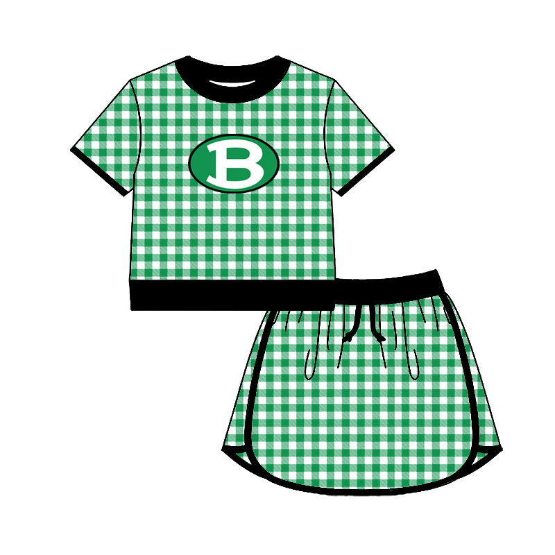 (Custom Design Preorder MOQ 5) Teams Brenham Cubs Top Green Checkerd Skort Girls Summer Yoga Clothes Set