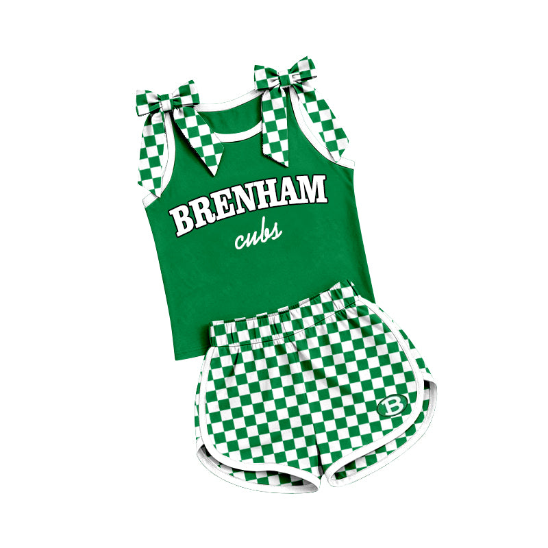 (Custom Design Preorder MOQ 5) Teams Brenham Cubs Bows Vest Top Checkerd Shorts Mommy and Me Summer Yoga Clothes Set