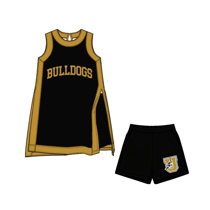 (Custom Design Preorder MOQ 5) Teams Bulldogs Gold Edge Sleeveless Top Shorts Girls Summer Clothes Set