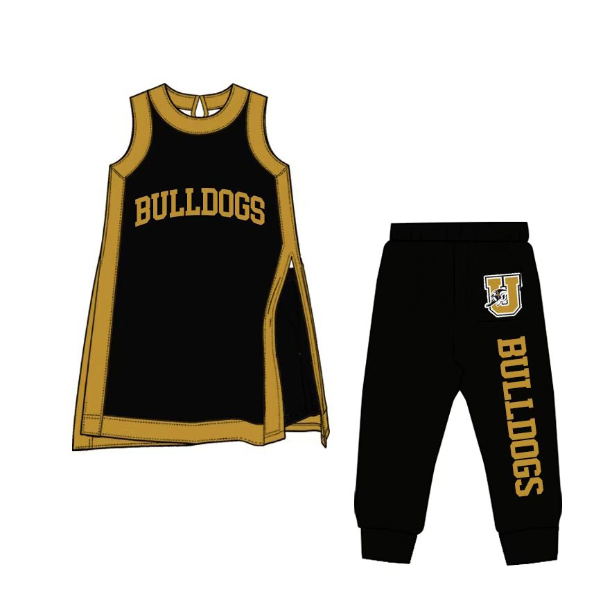 (Custom Design Preorder MOQ 5) Teams Bulldogs Gold Edge Sleeveless Top Pants Girls Clothes Set