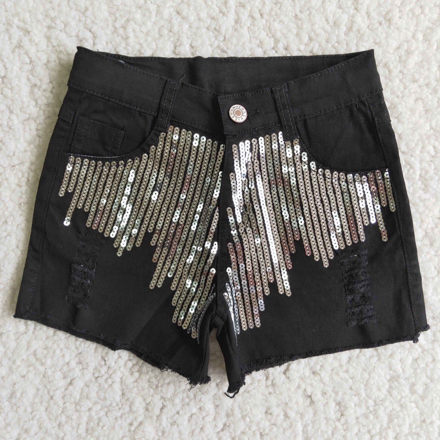 Denim shorts with sequins D8-4