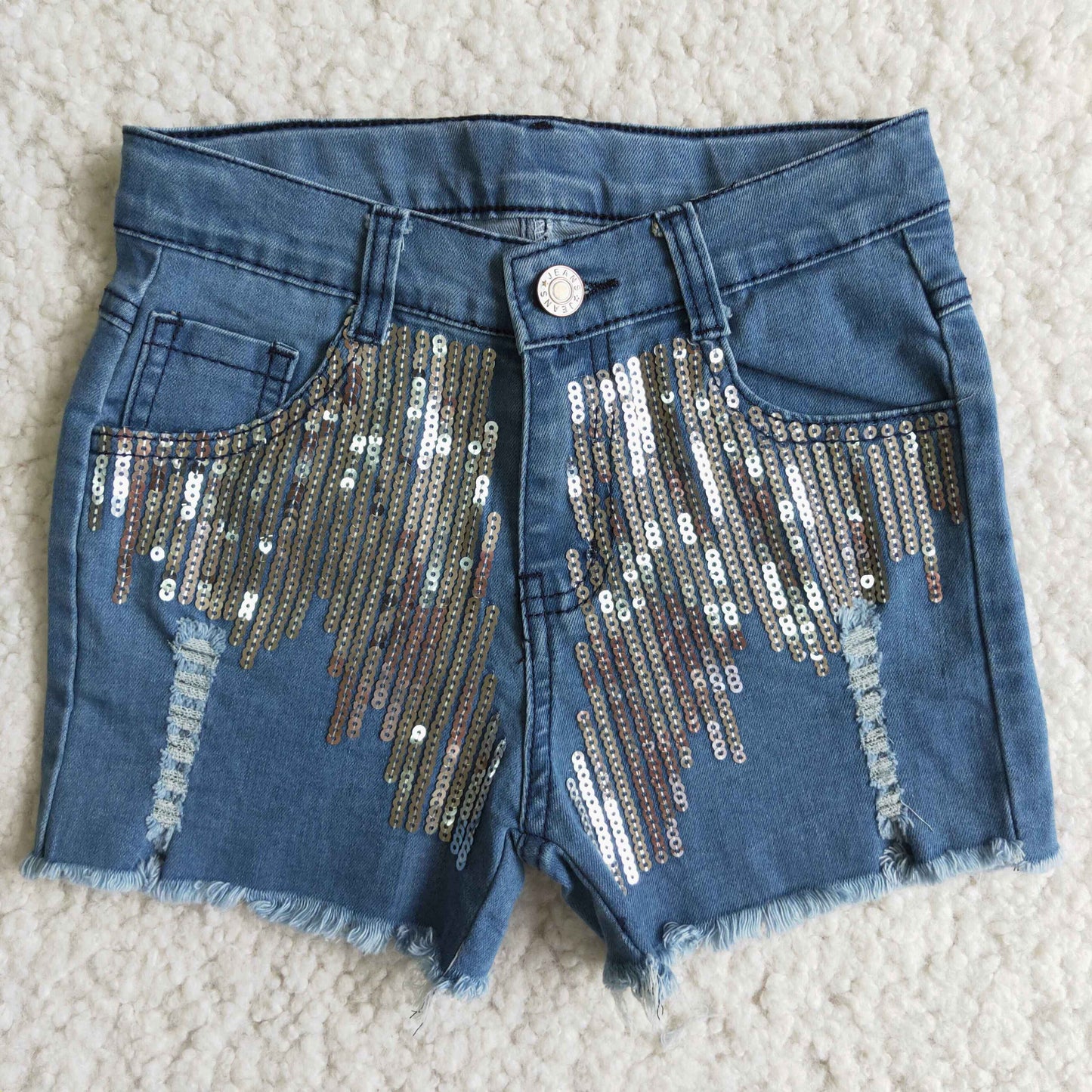 Denim shorts with sequins D7-4