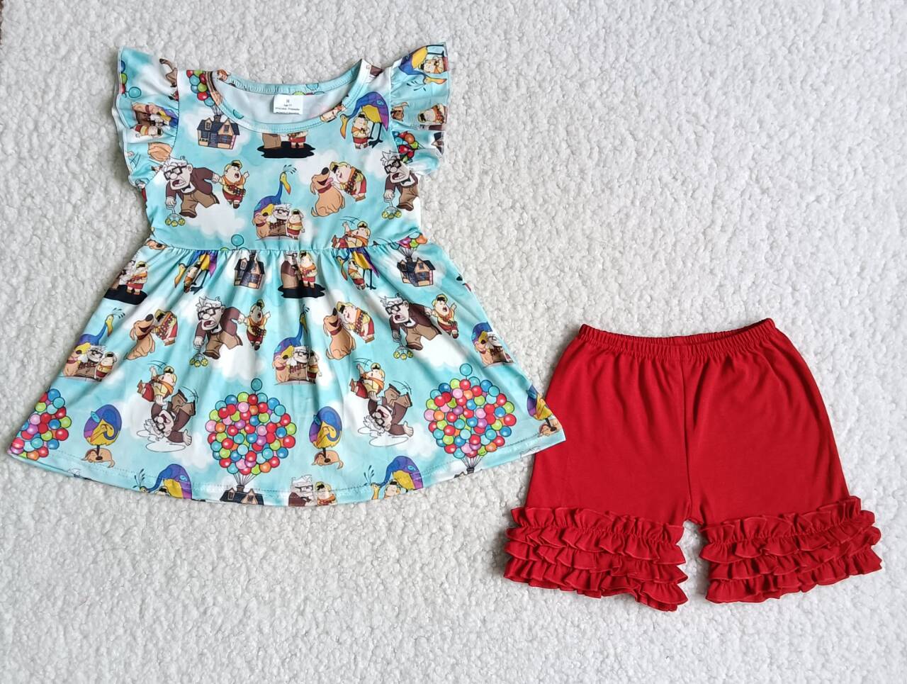 Cartoon Up Tunic Top Red Shorts Girls summer outfits C1-1
