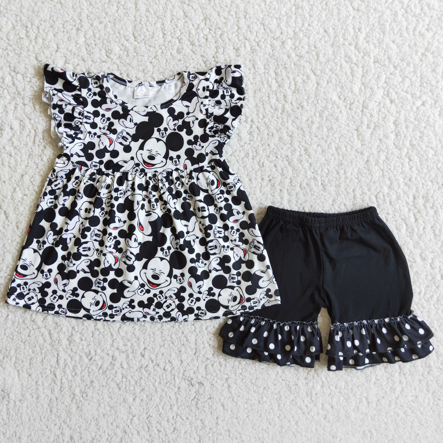 (Promotion)Cartoon Mouse Top Black Shorts Girls summer outfits C2-10